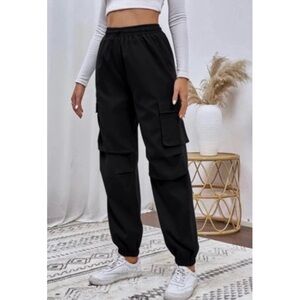 Black Hi Rise Joggers with Side Pockets